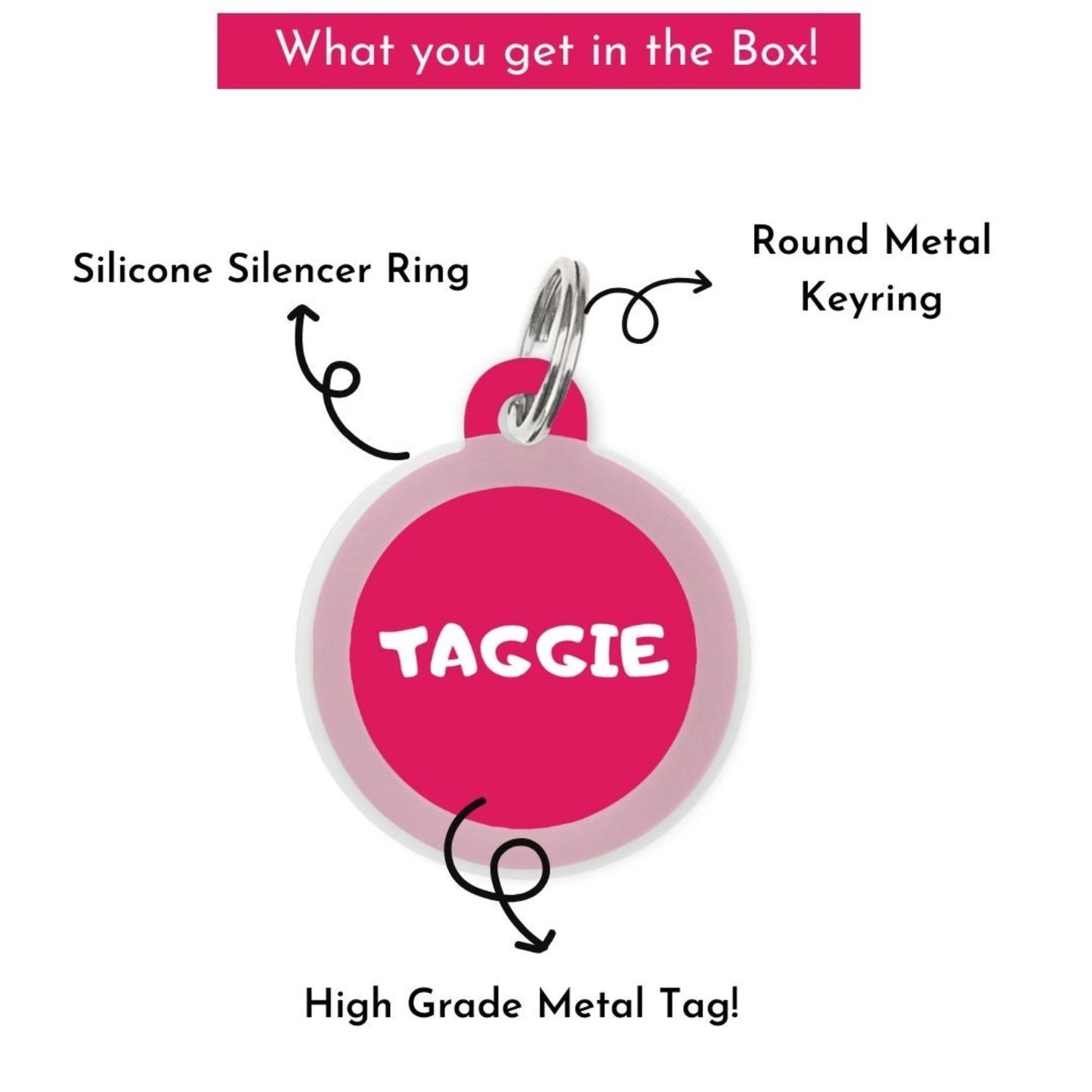 Taggie - Comic Pop Pink Pet ID Tag For Dogs & Cats