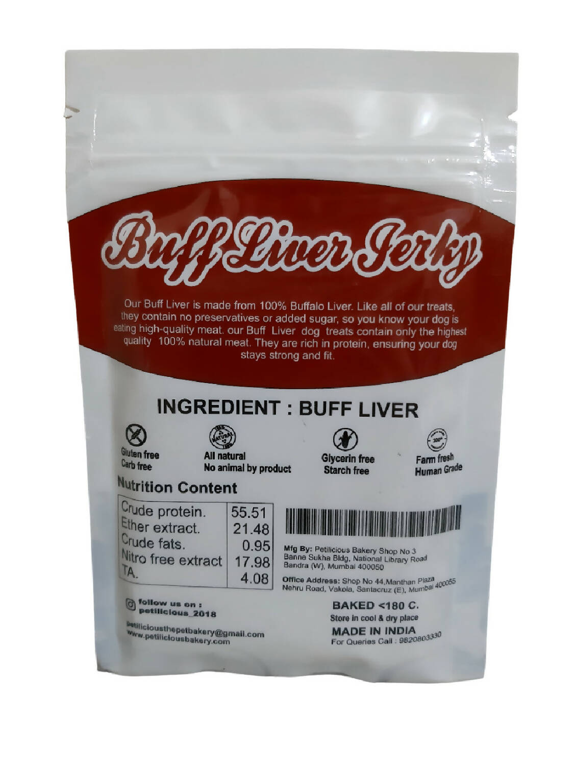 Petilicious - Dry Buff Liver Jerky Dog Food Tasty & Healthy Pet Treats
