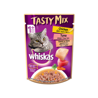 Whiskas - Tasty Mix Wet Cat Food Made With Real Fish, Chicken With Tuna And Carrot in Gravy Pouch For Cats (1+ year)