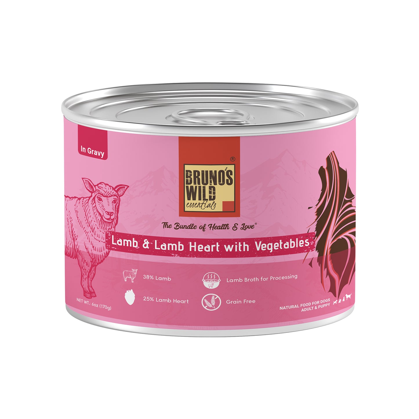 Bruno's Wild Essentials - Wet Dog Food Lamb & Lamb Heart with Vegetables