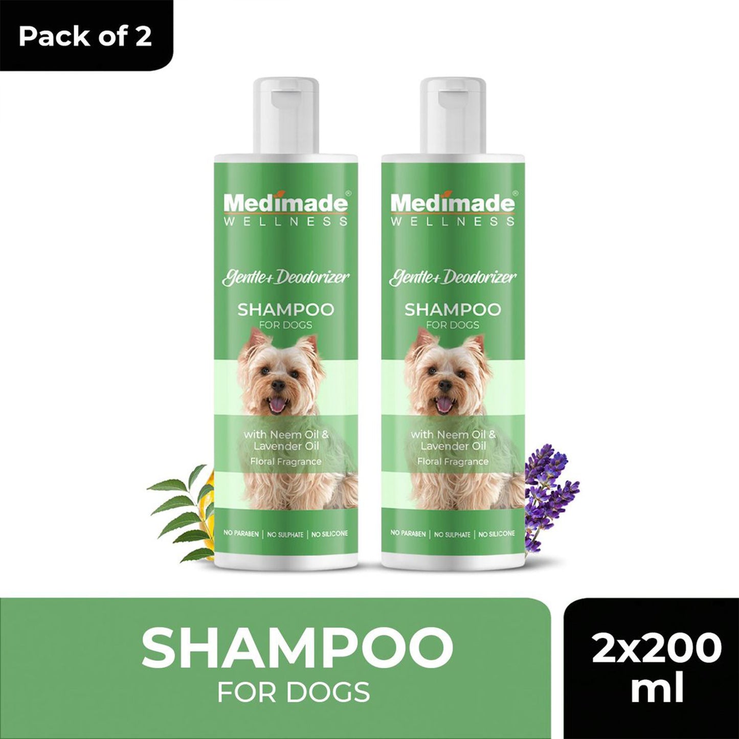 Medimade - Gentle Deodorizer Shampoo for Dogs with Neem & Lavender Oil For Dogs