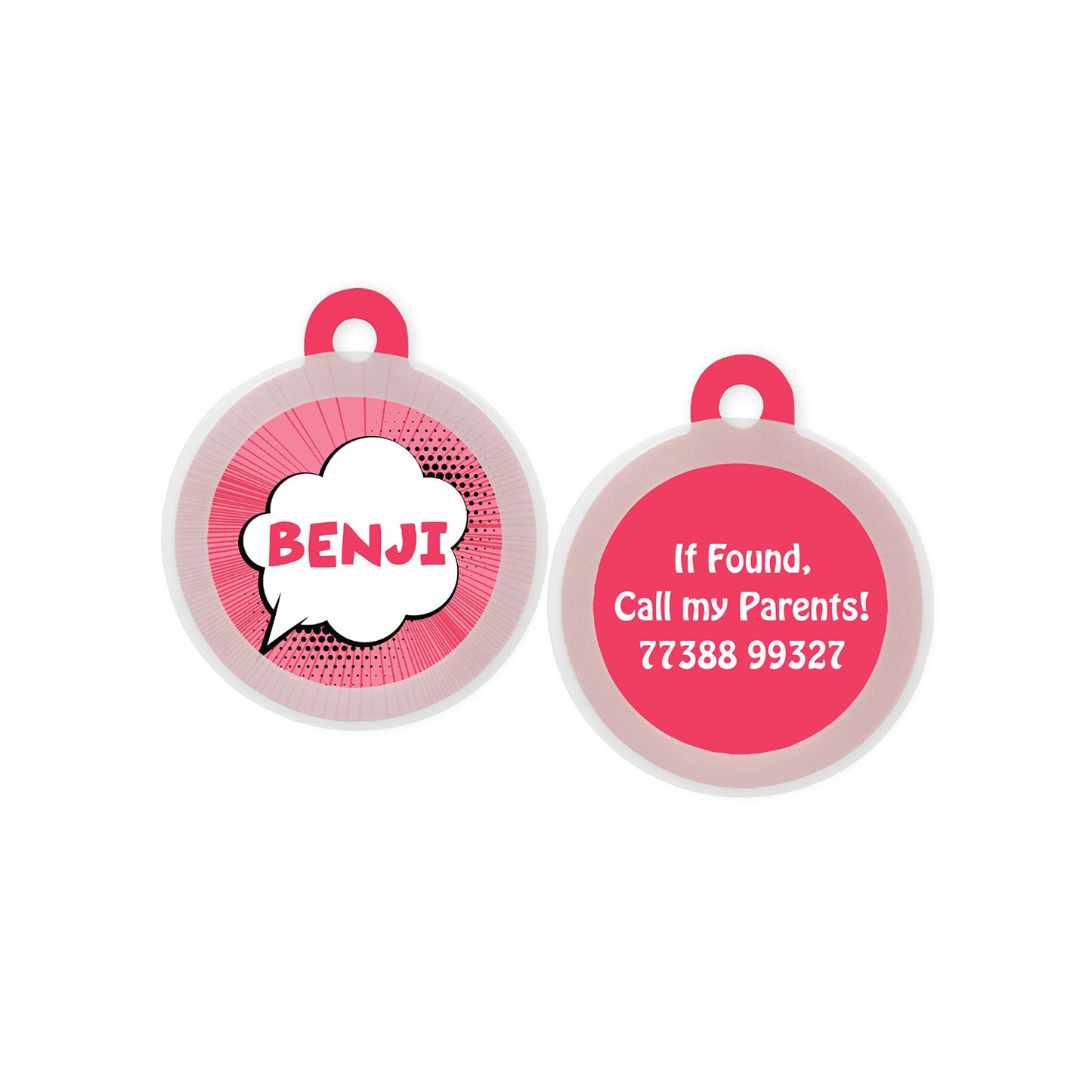 Taggie - Comic Pop Pink Pet ID Tag For Dogs & Cats