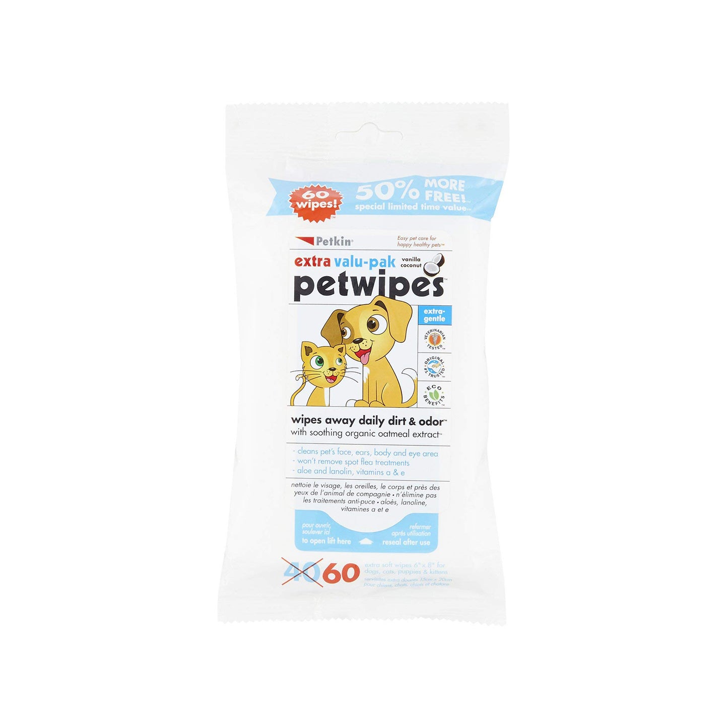 Petkin - Pet Wipes Extra Value-Pack For Dogs & Cats