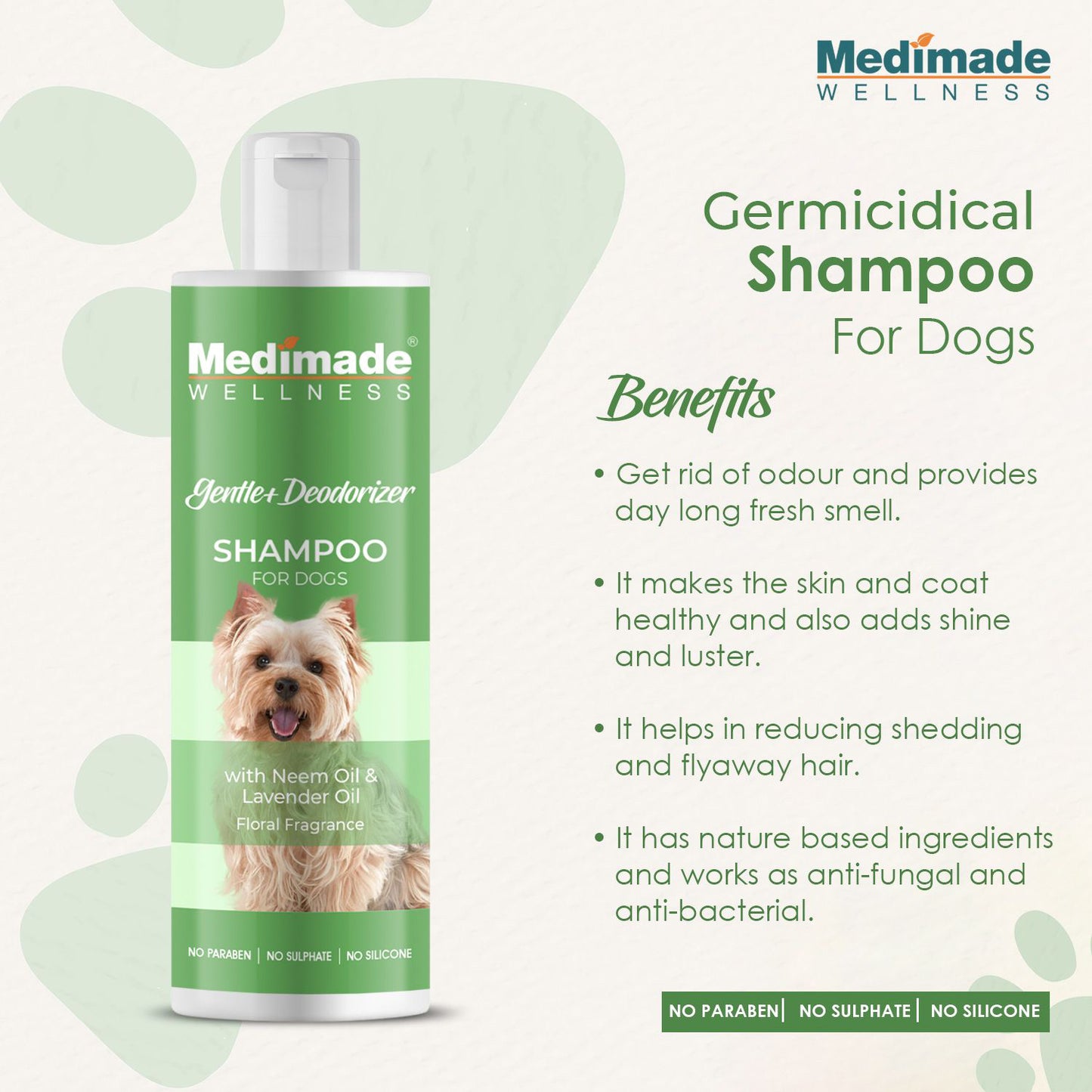 Medimade - Gentle Deodorizer Shampoo for Dogs with Neem & Lavender Oil For Dogs