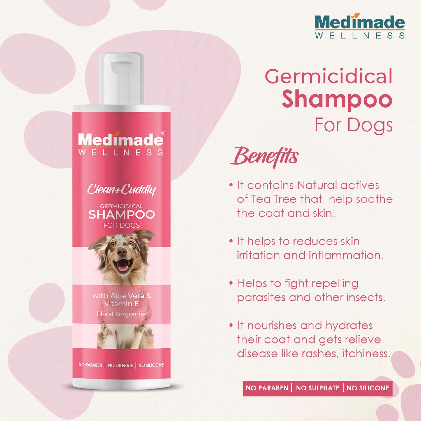 Medimade - Germicidal Shampoo for Dogs with Aloe Vera & Vitamin E For Dogs