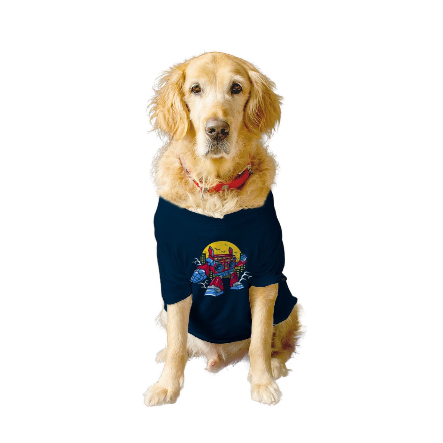 Ruse XX-Small (Chihuahuas, Papillons) / Navy Ruse Basic Crew Neck "BOOMBOX ROBOT" Printed Half Sleeves Dog Tee