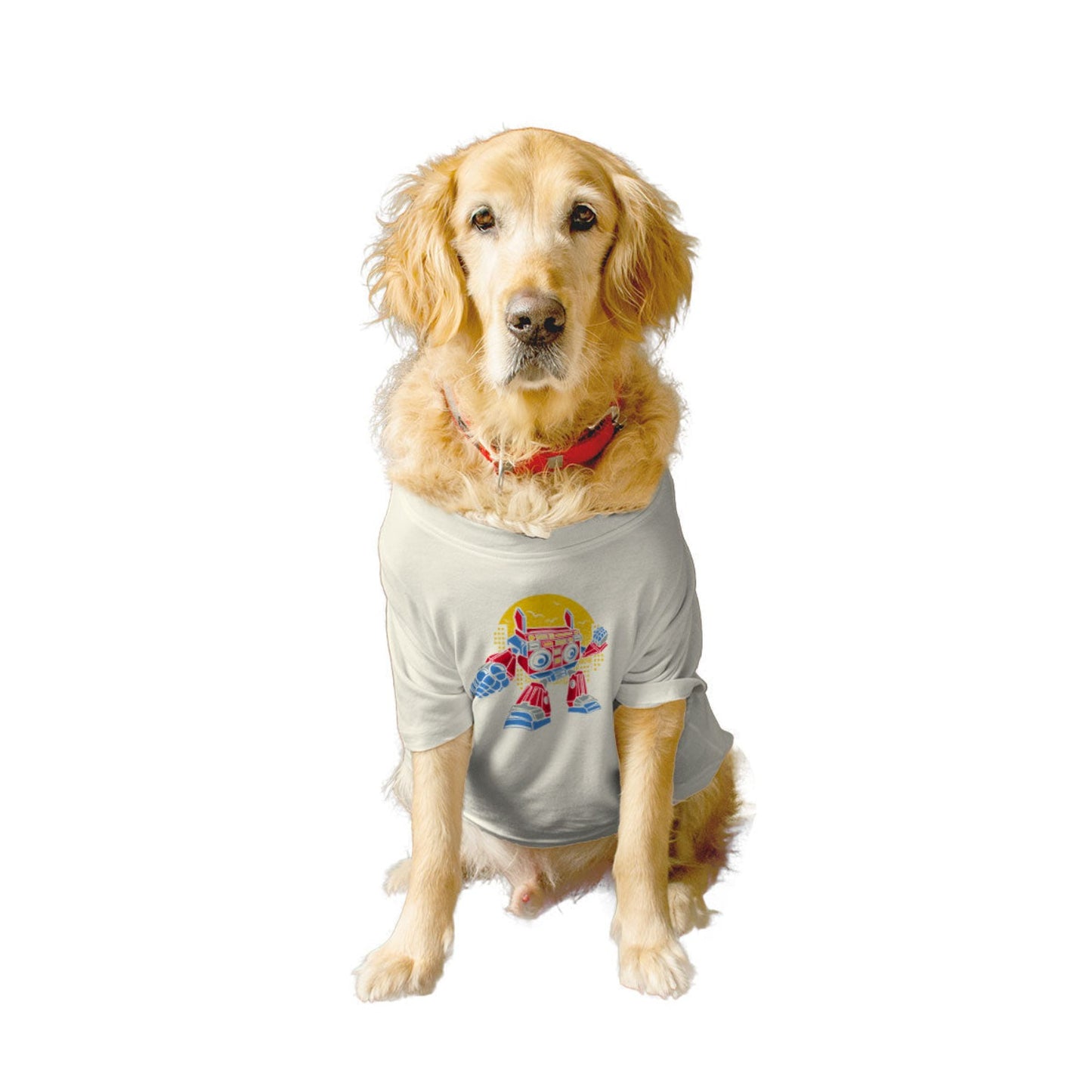 Ruse XX-Small (Chihuahuas, Papillons) / White Ruse Basic Crew Neck "BOOMBOX ROBOT" Printed Half Sleeves Dog Tee