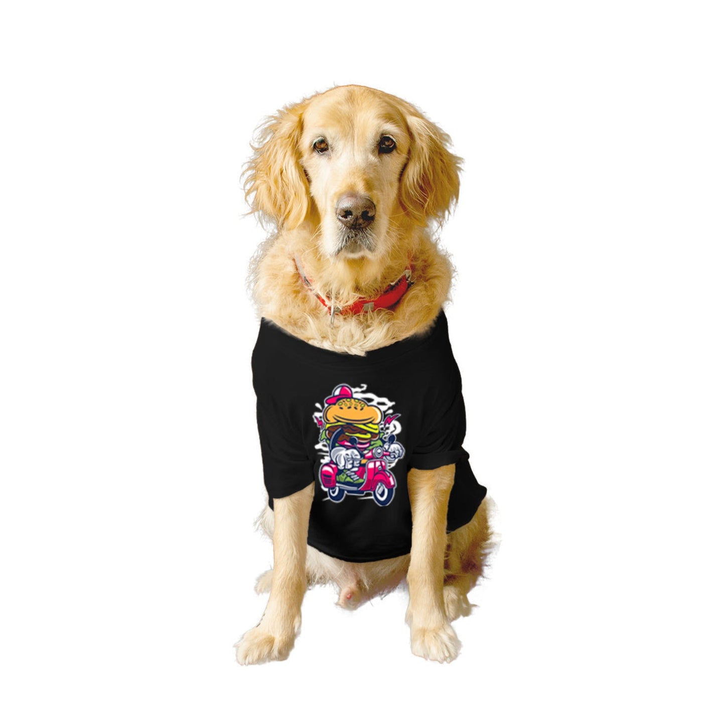 Ruse XX-Small (Chihuahuas, Papillons) / Black Ruse Basic Crew Neck "Burger Scooter" Printed Half Sleeves Dog Tee