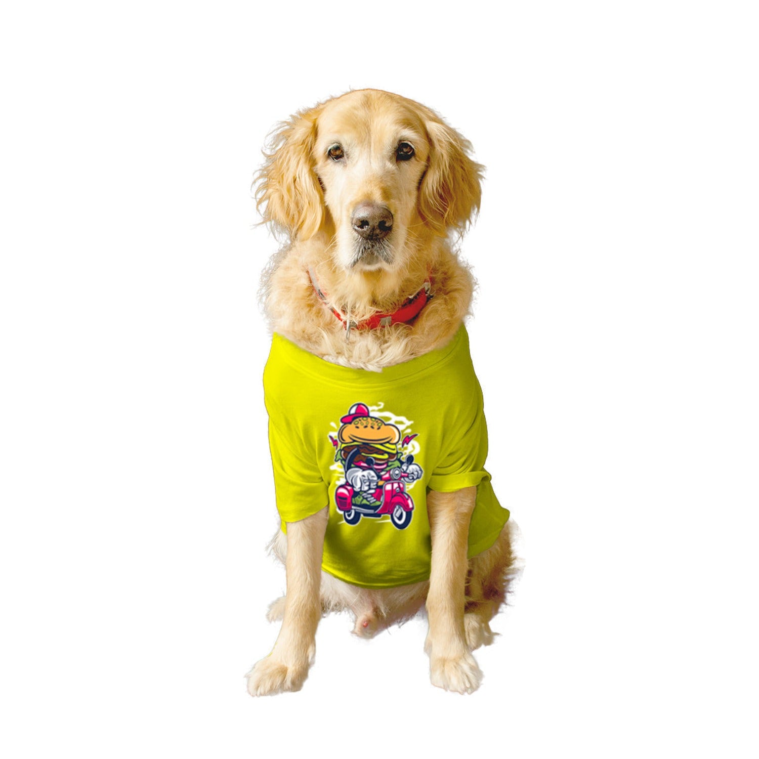 Ruse XX-Small (Chihuahuas, Papillons) / Yellow Ruse Basic Crew Neck "Burger Scooter" Printed Half Sleeves Dog Tee