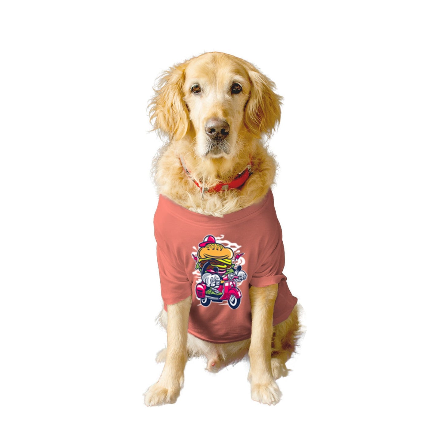 Ruse XX-Small (Chihuahuas, Papillons) / Salmon Ruse Basic Crew Neck "Burger Scooter" Printed Half Sleeves Dog Tee