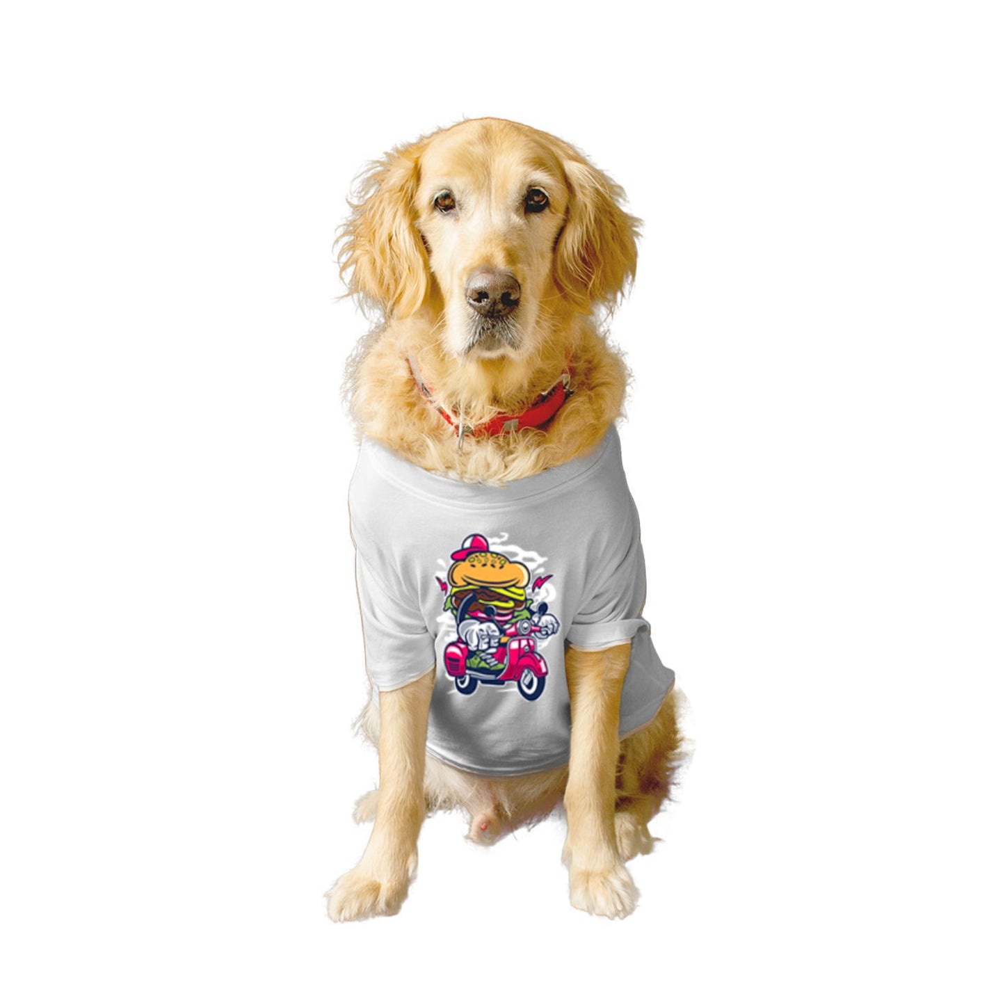 Ruse XX-Small (Chihuahuas, Papillons) / White Ruse Basic Crew Neck "Burger Scooter" Printed Half Sleeves Dog Tee