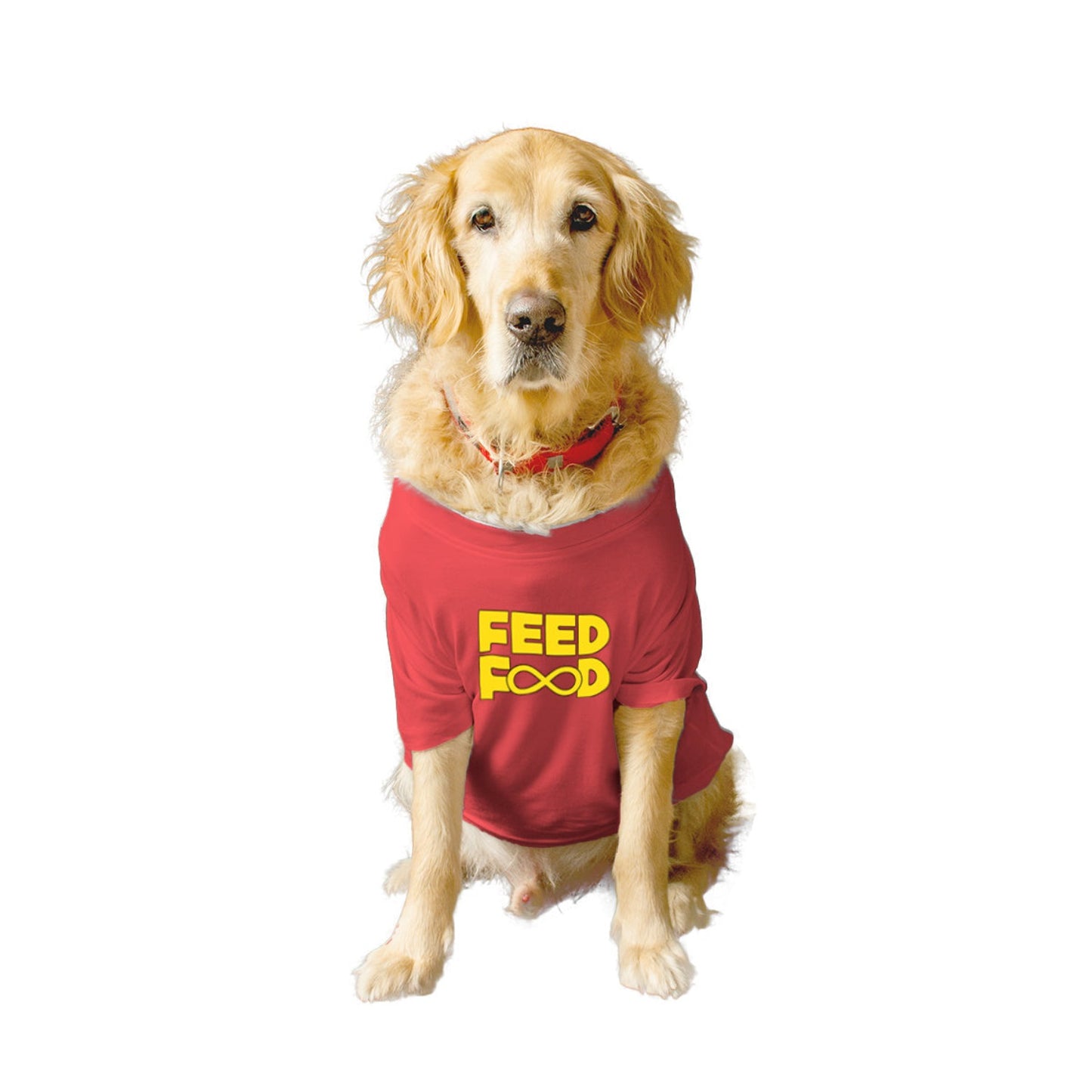 Ruse XX-Small (Chihuahuas, Papillons) / Poppy Red Ruse Basic Crew Neck "Feed Food" Printed Half Sleeves Dog Tee