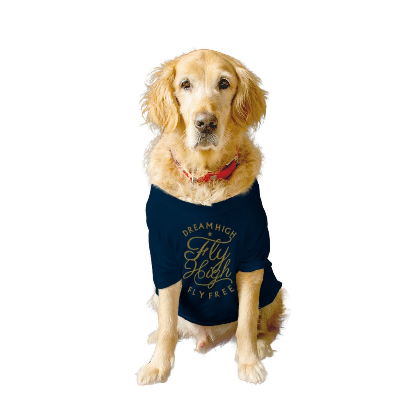 Ruse XX-Small (Chihuahuas, Papillons) / Navy Ruse Basic Crew Neck "FLY HIGH" Printed Half Sleeves Dog Tee
