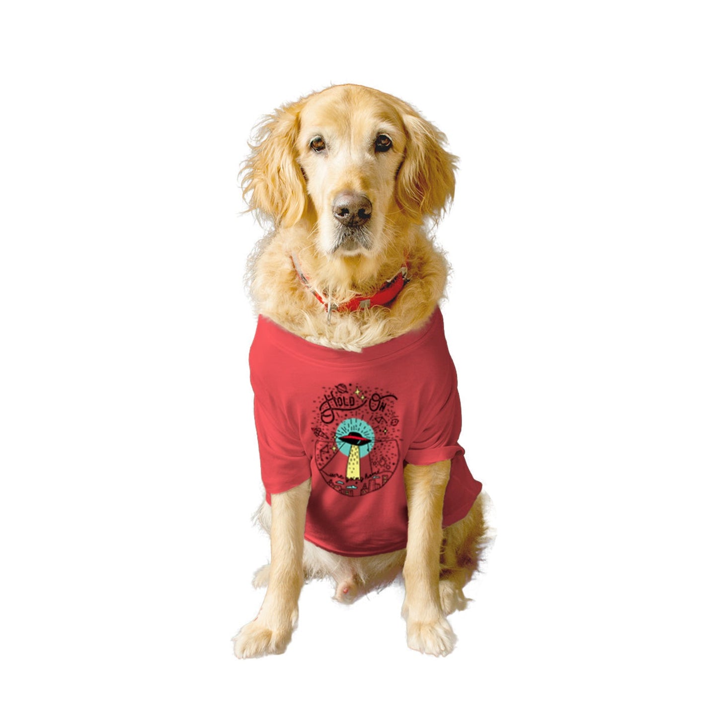 Ruse XX-Small (Chihuahuas, Papillons) / Poppy Red Ruse Basic Crew Neck "Hold on U.F.O." Printed Half Sleeves Dog Tee